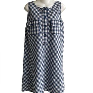 Max Edition Navy White Plaid Shift Dress Chest Pockets Coastal Woman's Medium